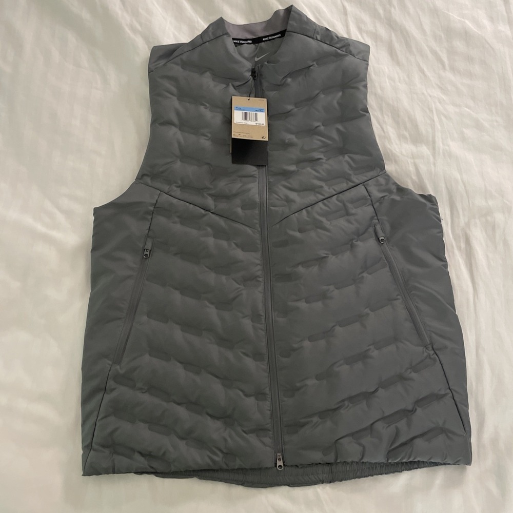 NIKE Therma-FIT ADV Repel Down Running Vest sz Medium Tall Gray Reflective‎